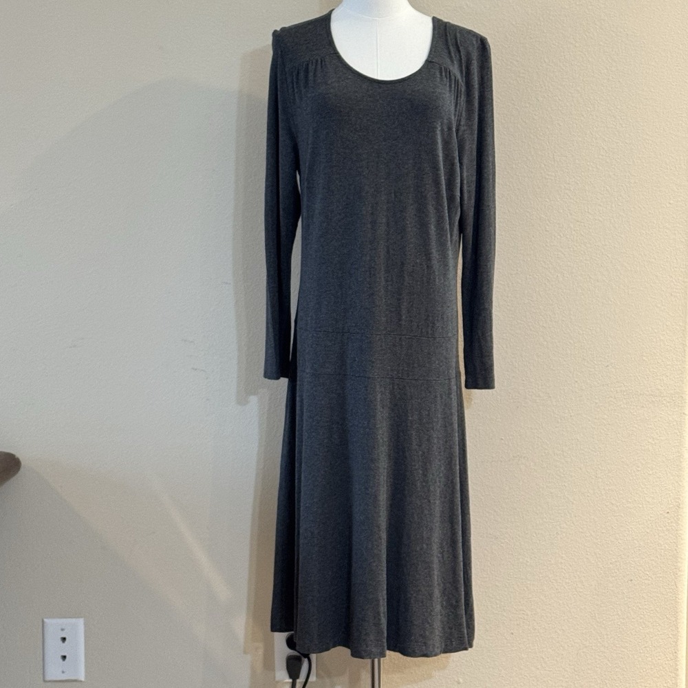 Hanna Andersson Gray Long Sleeve Knit Midi Dress Rayon Stretch Womens Medium